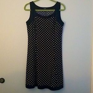 Chaps dark navy blue polka dot midi dress
